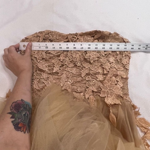 JS Collections Ethereal Champagne Floral Lace Tulle‎ Strapless Dress - Picture 7 of 11